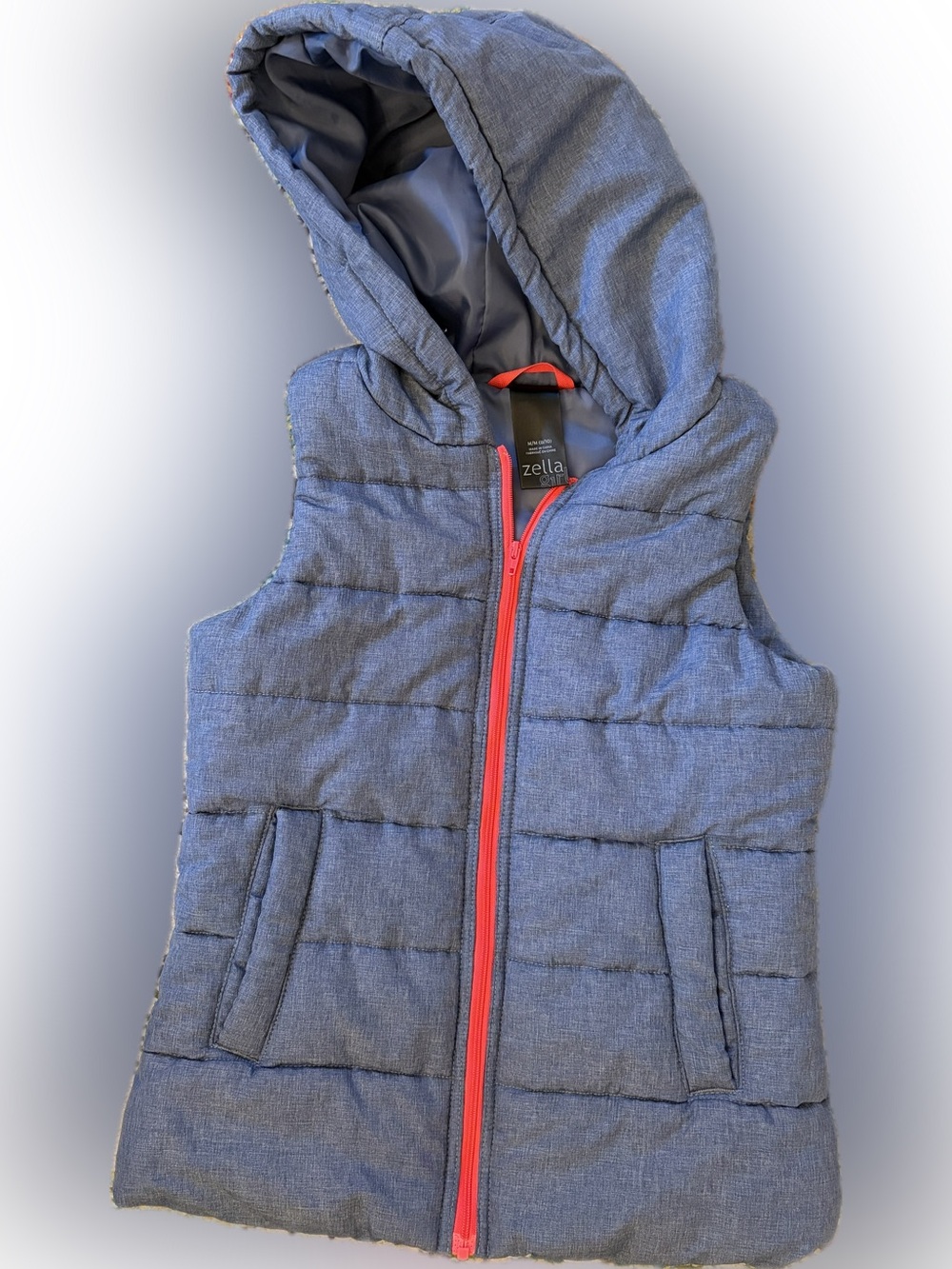 Zella Kids Hooded Puffer Vest in Blue with Pink Zipper